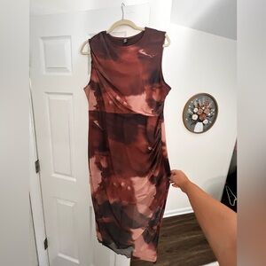 Celure Plus Size Tie-Dye Print Ruched Sleeveless Dress
